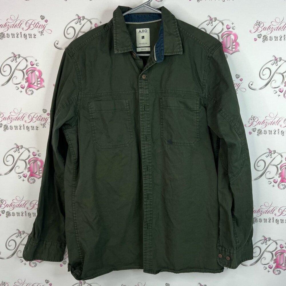 AJIO button up shirt top Men's Olive Green Shirt Jacket blue